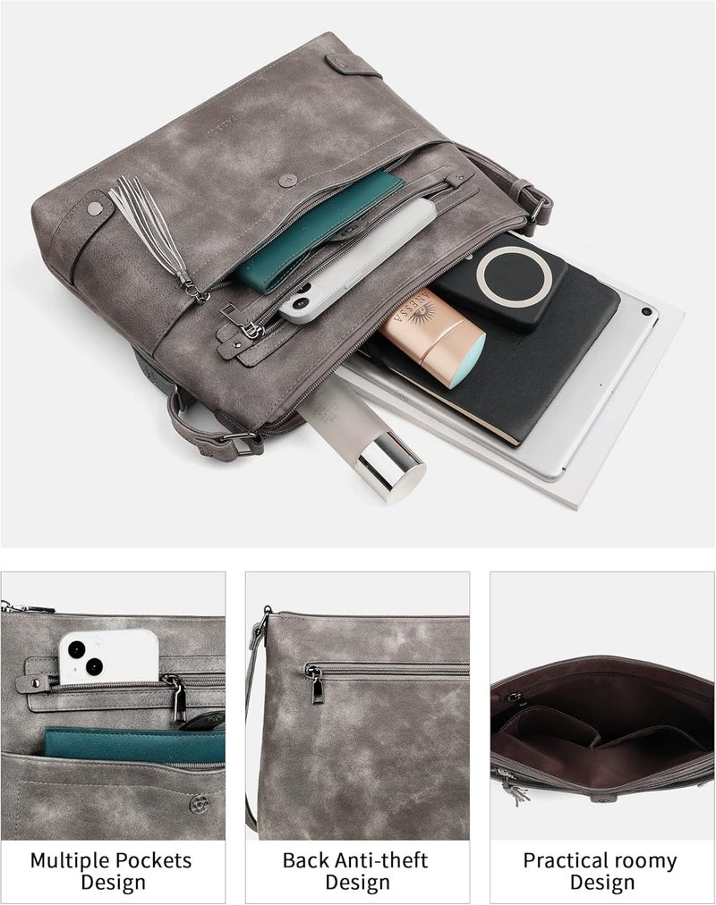 FADEON Large Crossbody Purses for Women Crossbody Bag, Designer Leather Cross Body Purses Multi Pocket Shoulder Bag - Image 3